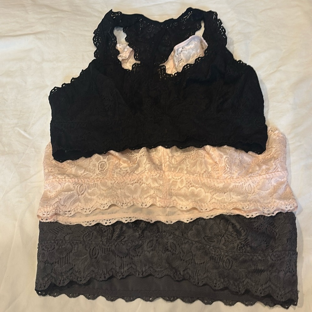 Felina Lace Bralette Trio - Black, Cream, Gray